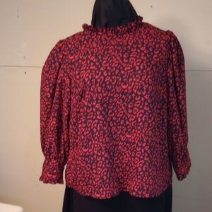 Chic Red and Black Leopard Print Blouse Size Medium
